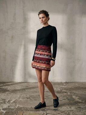 Maje Jakarto Rouge Red Geometric Jacquard Knit Mini Skirt Size 36 Small